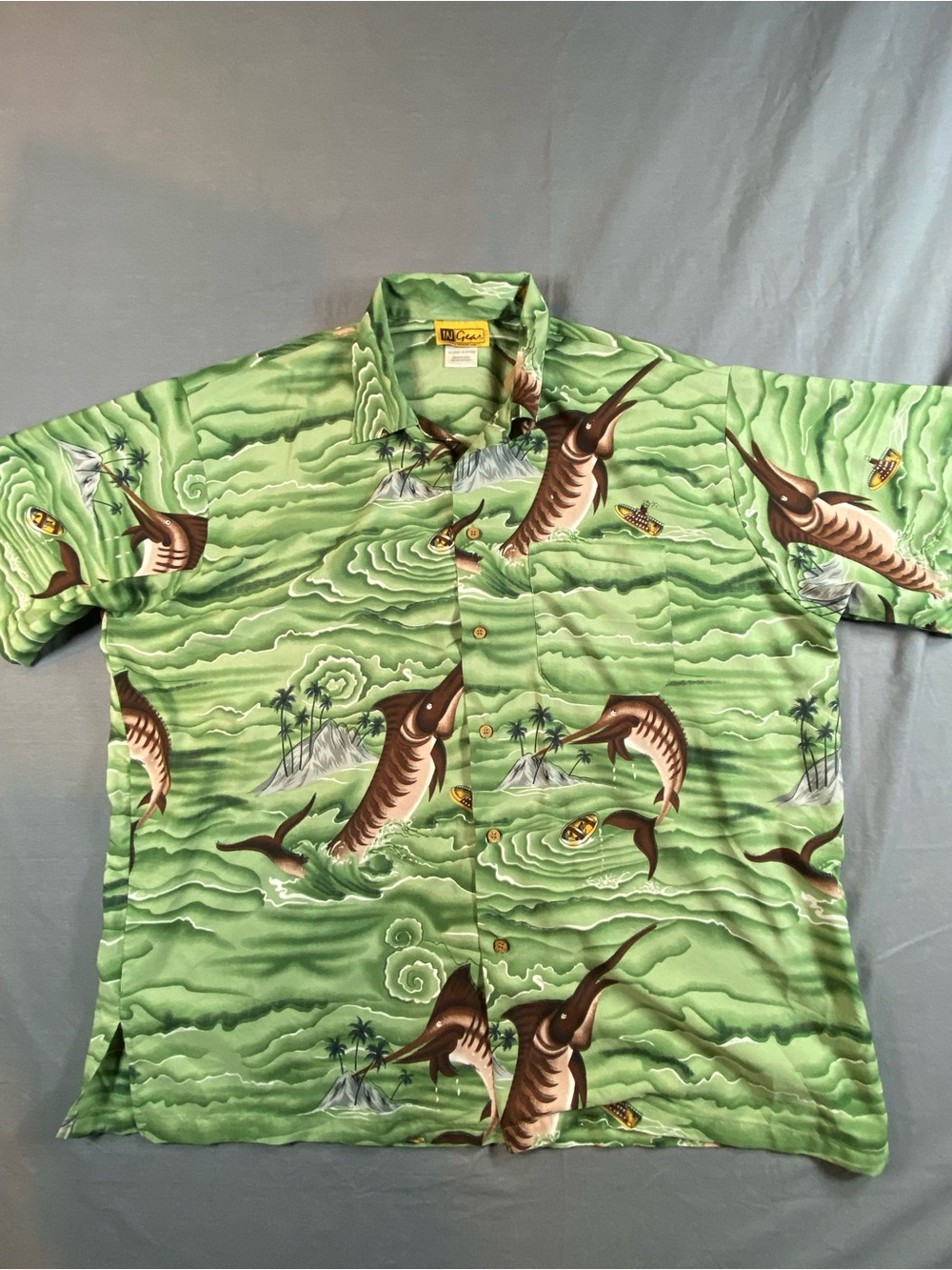 Ingear Green Marlin Print Casual Button-Down Shirt